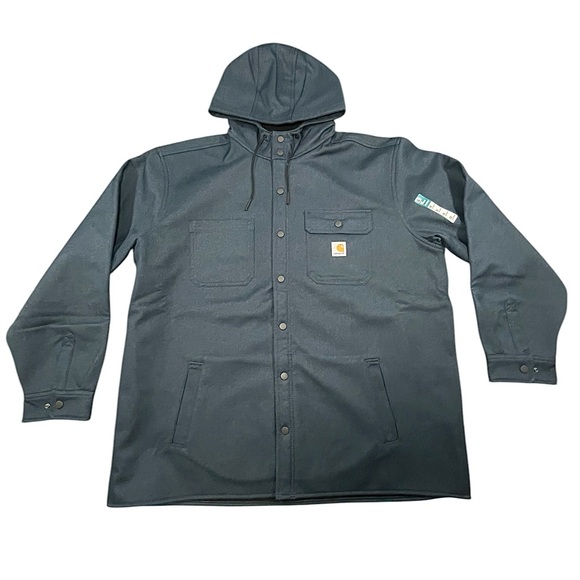 Carhartt Rain Defender Relaxed Fit Heavyweight Hooded Shirt Jacket 2XL Navy Blue - Picture 16 of 16